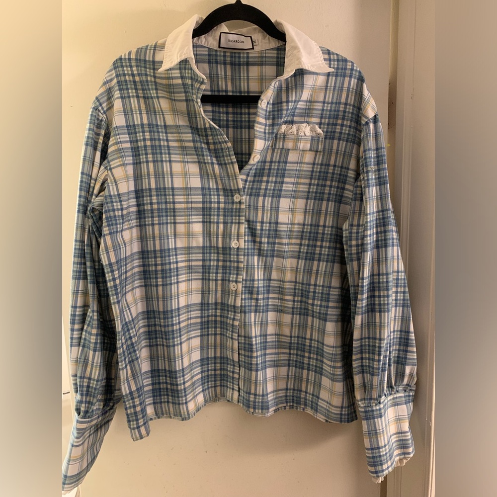 Vintage Blue and White Plaid Button Down Shirt - Picture 1 of 4